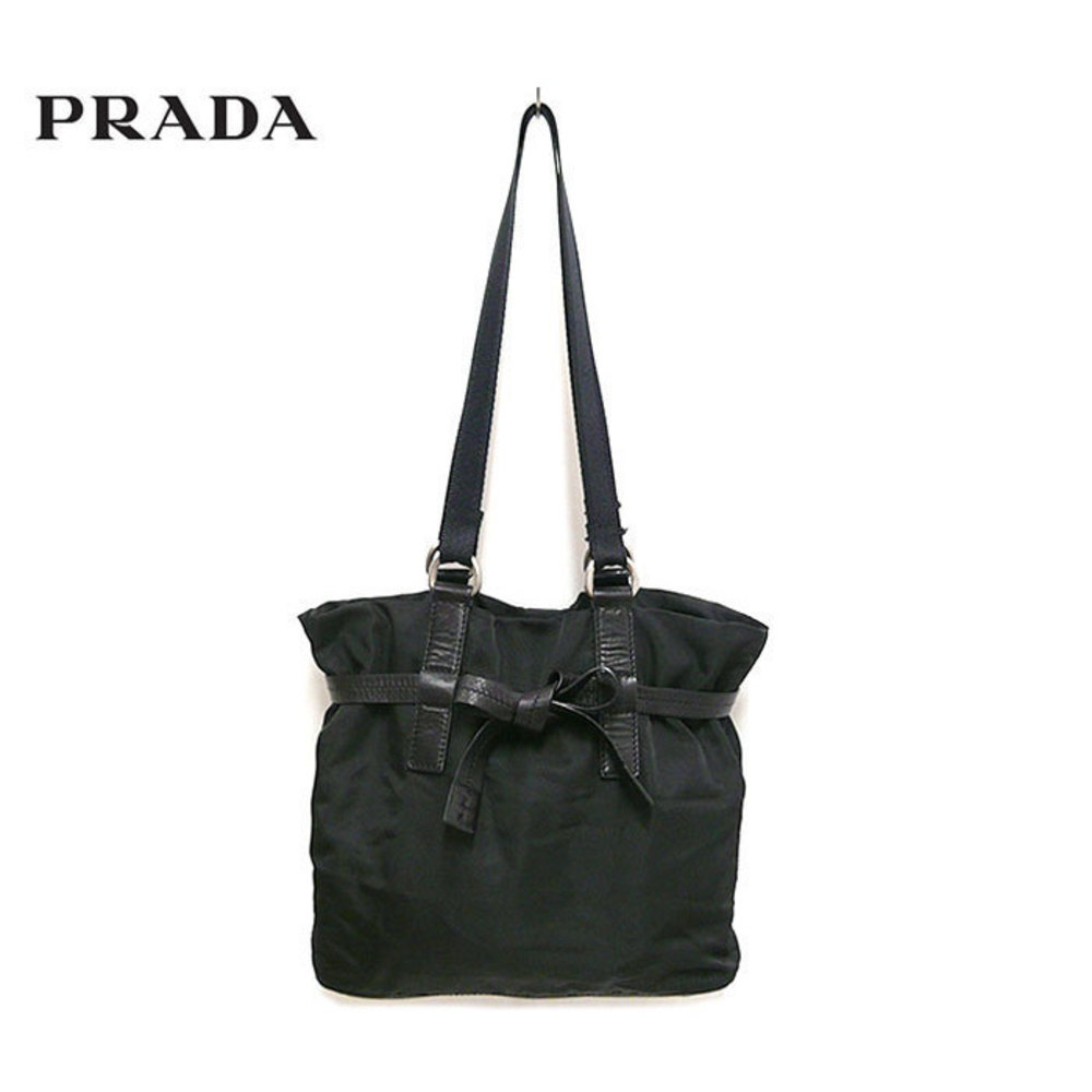 Prada Nylon Leather Drawstring Tote Shoulder Bag … - image 1
